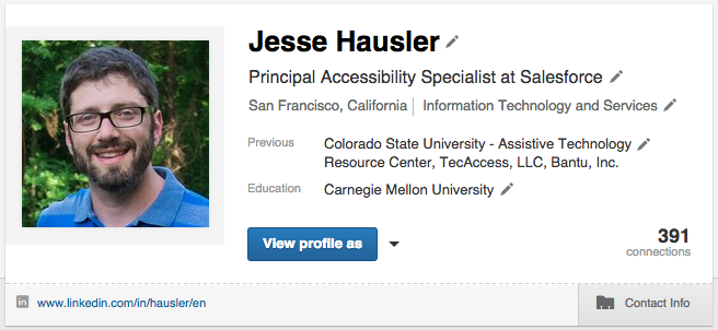 Screenshot of the same LinkedIn profile banner as before in a hovered state but with smaller pencils as icons.