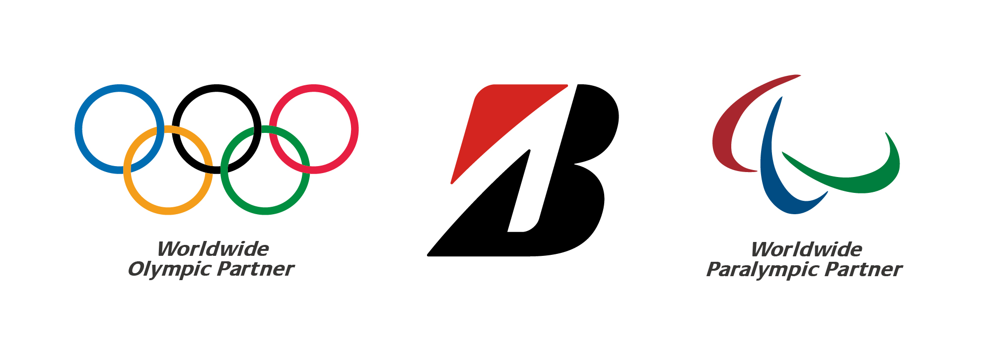 Logos of the Olympics, the Paralympics, and Bridgestone