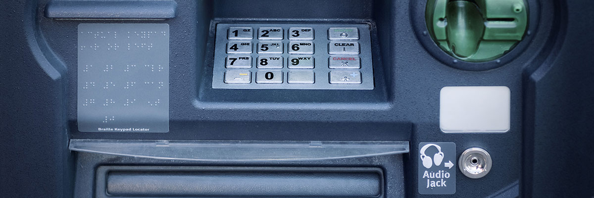 ATM machine with braille keyboard & audio jack