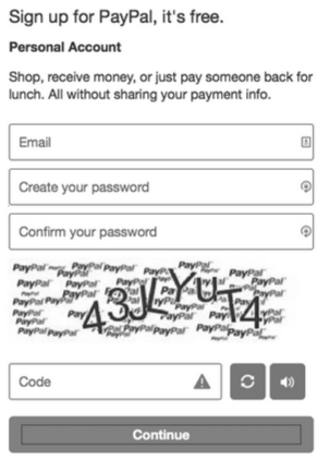 Screenshot of a PayPal form in grayscale illustrating the need for color to indicate form errors.