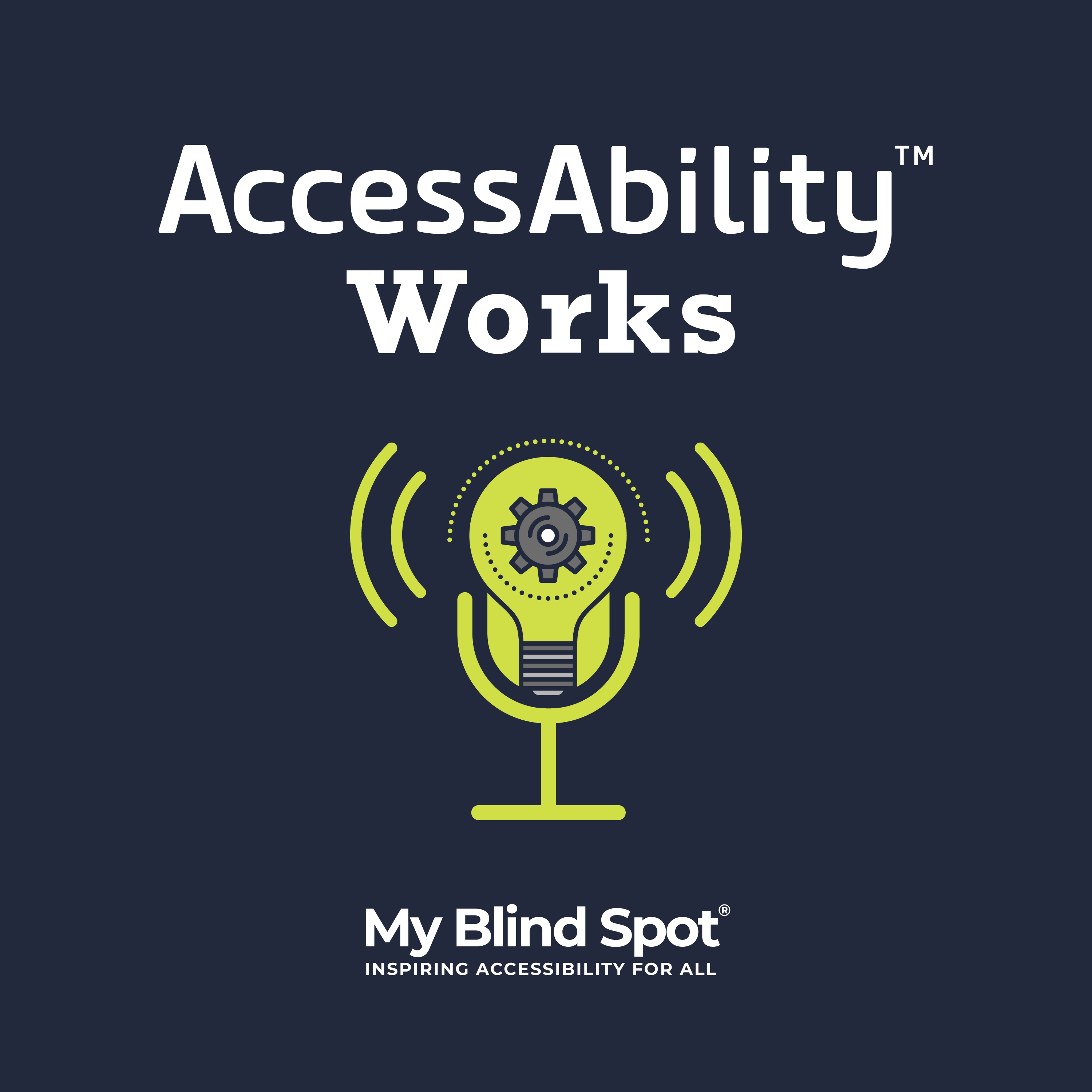 AccessAbility Works logo. Green microphone and white lettering on e field of black.